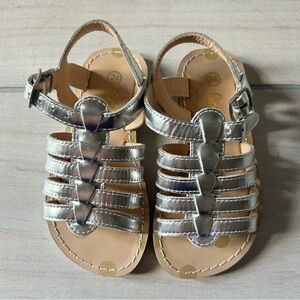 Mini Boden Metallic Silver Gladiator Buckle Sandals
